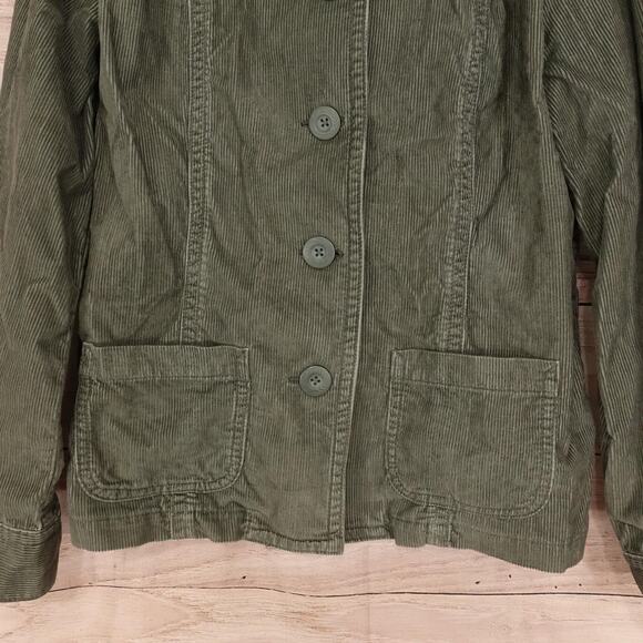 Eddie Bauer Jacket Womens Large Green Corduroy Button Front Chore Coat Utility - Picture 3 of 10
